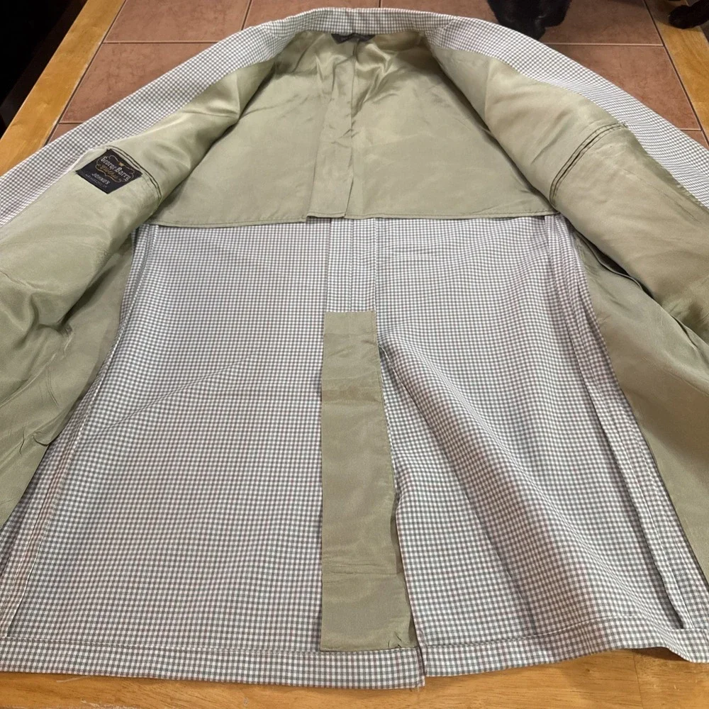 George Barry Green Brown Gingham Plaid USA Made Blazer Jacket Lightweight Sz 44L